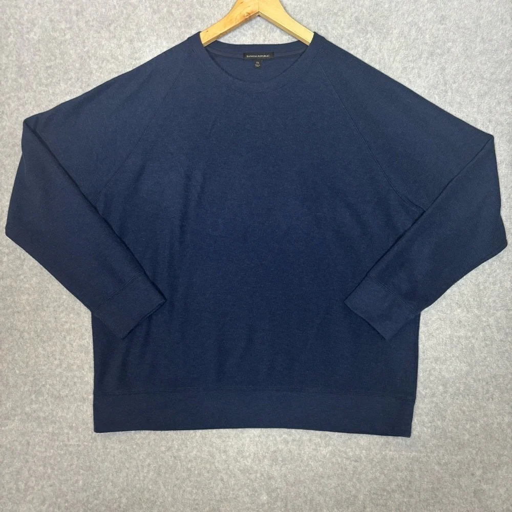 Banana Republic Waffle Crew Pullover Sweater-Blue-Men Size XXL